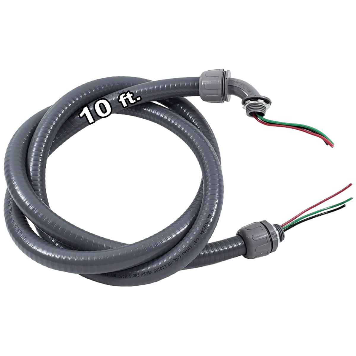 10ft Flexible Conduit Whip Kit 3 Wire 1/2in Liquid Tight