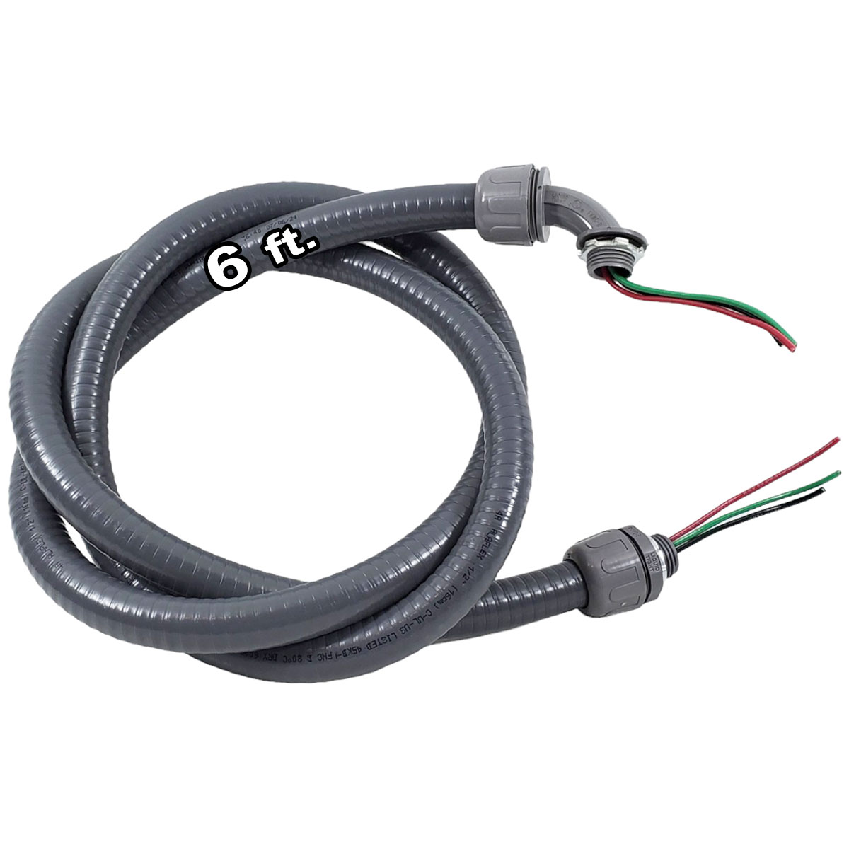 6ft Flexible Conduit Whip Kit 3 Wire 1/2in Liquid Tight
