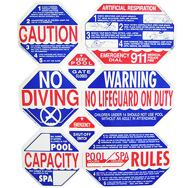 8-Way California Swimming Pool Safety Sign TGPS1001 Free Shipping