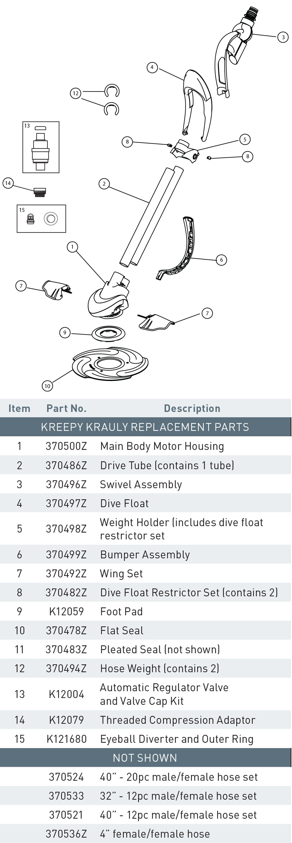 Pentair Kreepy Krauly 2013 Model Replacement Parts Diagram